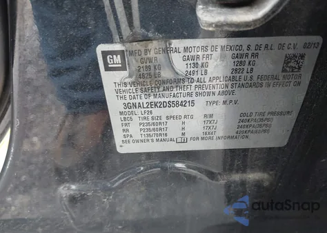 2013 Chevrolet Captiva Sport 2Ls from USA, damaged, VIN 3GNAL2EK2DS584215